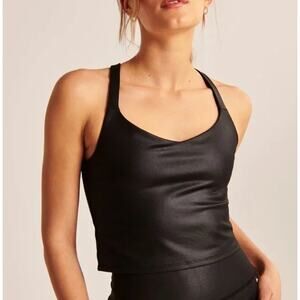 Abercrombie & Fitch Sheen V-Neck Racerback Tank Top Cropped, Onyx Black NWT